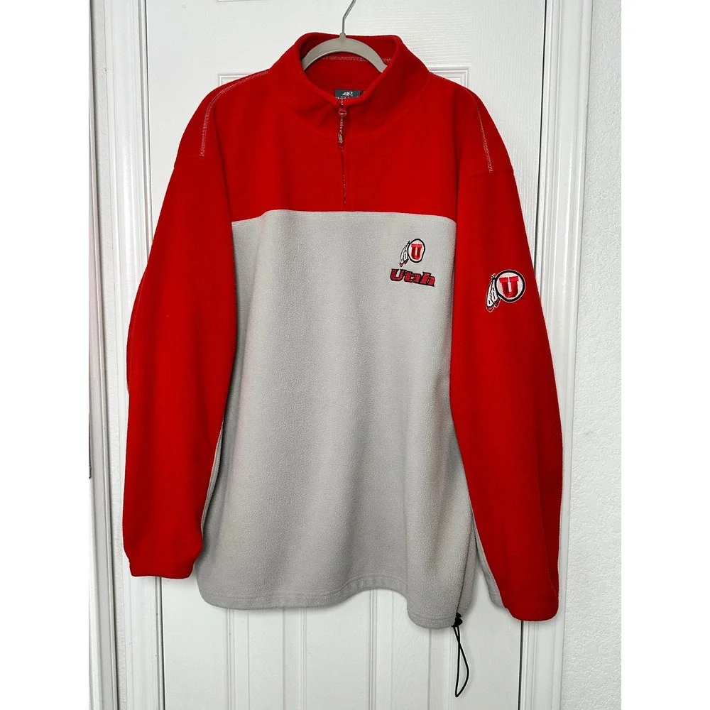 Utah Utes Red Gray Embroidered‎ Active Fleece Quarter Zip Pullover Mens XL
